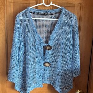 Nina Leonard Light Blue Knit Cardigan